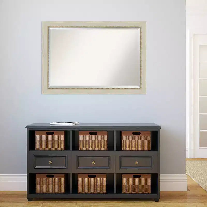 Miroir mural biseauté crème en bois « Parthénon », 102 x 71 cm – Amanti Art : Rectangulaire moderne, aucun assemblage requis