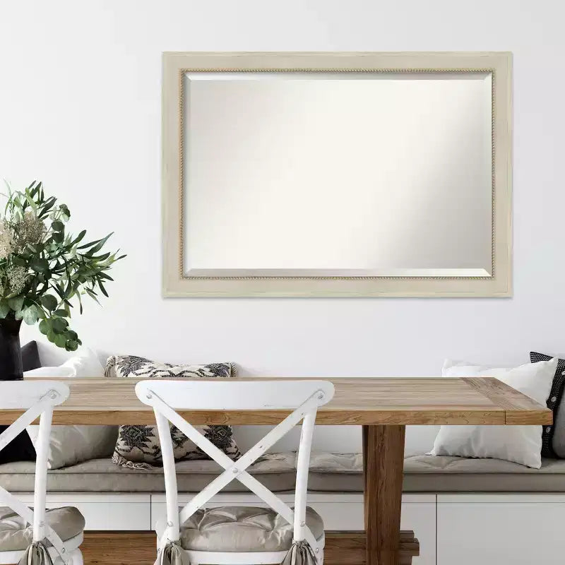 Miroir mural biseauté crème en bois « Parthénon », 102 x 71 cm – Amanti Art : Rectangulaire moderne, aucun assemblage requis