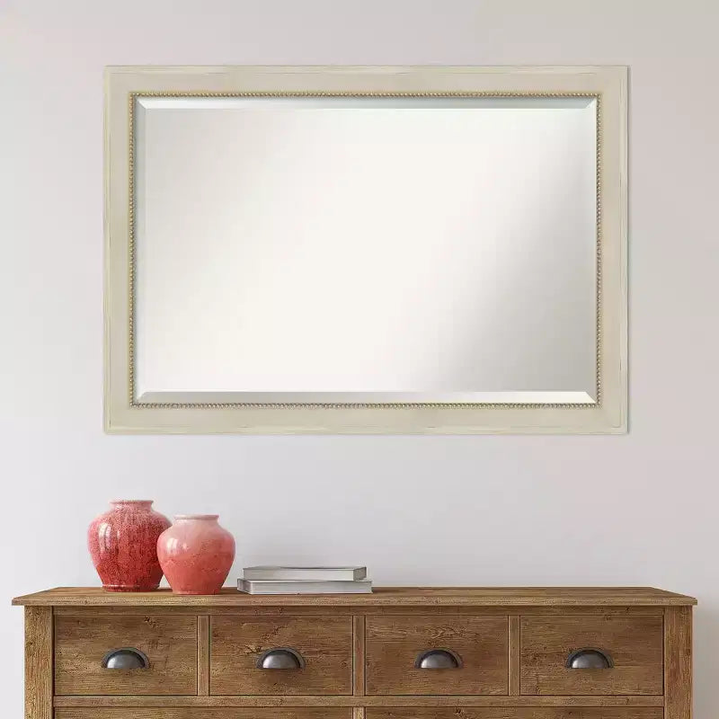Miroir mural biseauté crème en bois « Parthénon », 102 x 71 cm – Amanti Art : Rectangulaire moderne, aucun assemblage requis