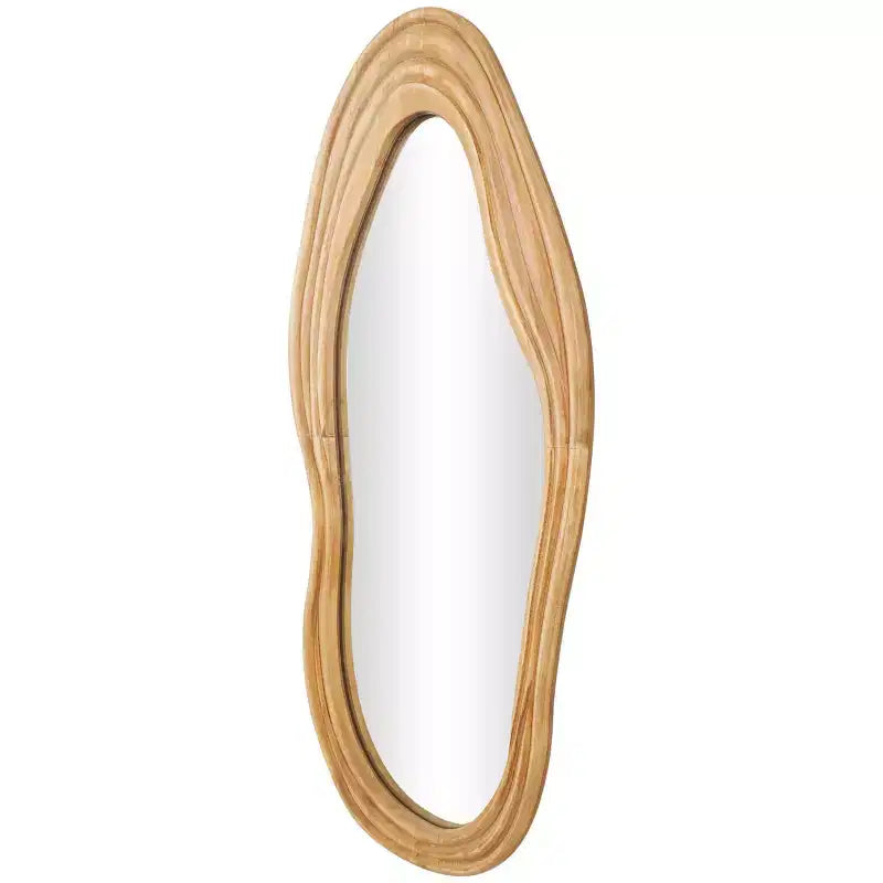 Miroir mural ondulé abstrait en bois 41x18 po : Décoration bohème sculptée – Olivia & May