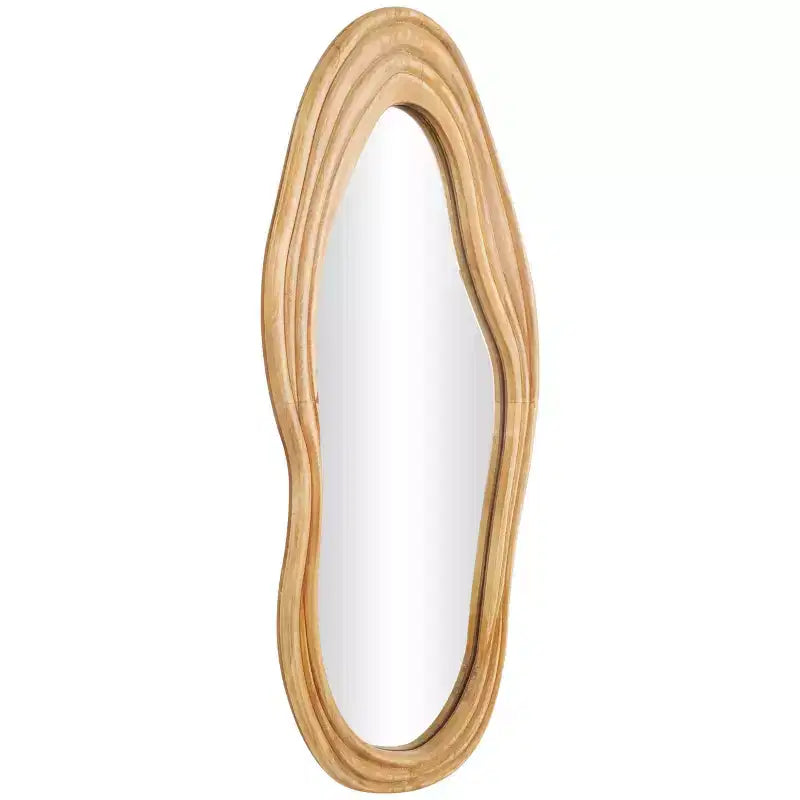 Miroir mural ondulé abstrait en bois 41x18 po : Décoration bohème sculptée – Olivia & May