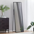 Brewster Carmen, miroir rectangulaire linéaire noir : miroir sur pied moderne, 60x18, cadre en métal, autoportant