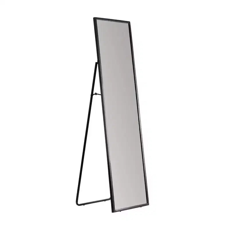 Brewster Carmen, miroir rectangulaire linéaire noir : miroir sur pied moderne, 60x18, cadre en métal, autoportant