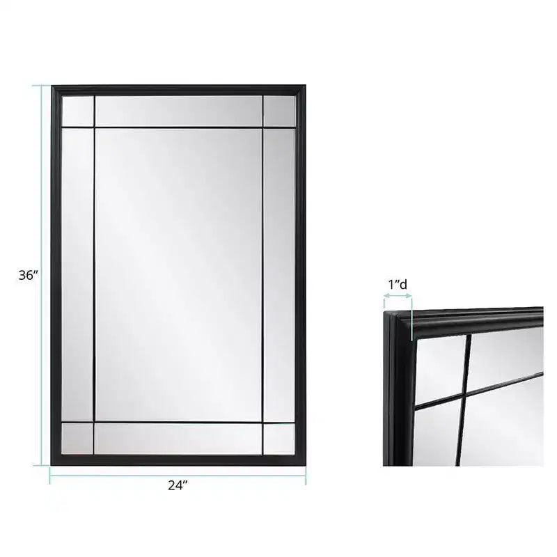Miroir mural et de courtoisie Howard Elliott 36"x24" avec cadre multi-panneaux en métal antique français, noir