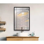 Miroir mural et de courtoisie Howard Elliott 36"x24" avec cadre multi-panneaux en métal antique français, noir