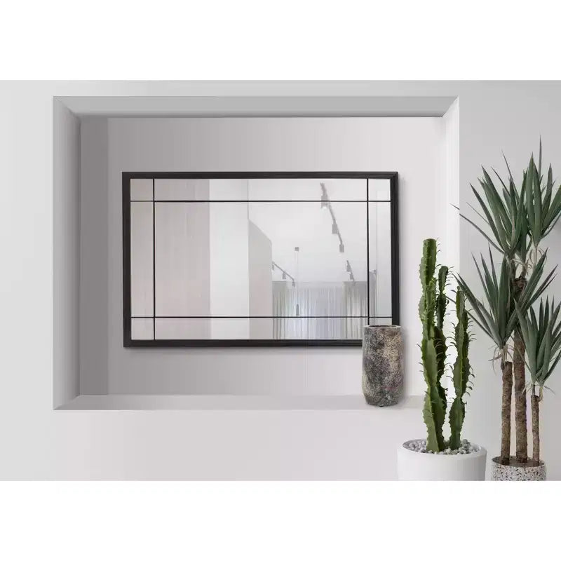 Miroir mural et de courtoisie Howard Elliott 36"x24" avec cadre multi-panneaux en métal antique français, noir
