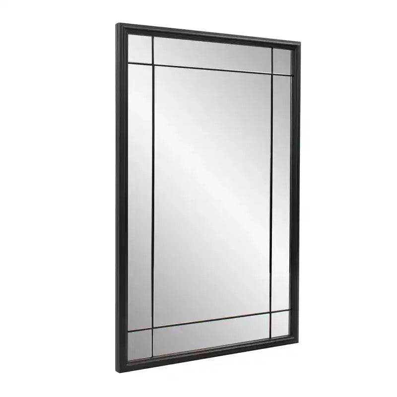Miroir mural et de courtoisie Howard Elliott 36"x24" avec cadre multi-panneaux en métal antique français, noir