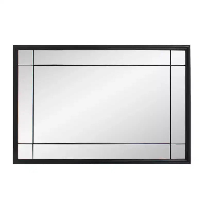 Miroir mural et de courtoisie Howard Elliott 36"x24" avec cadre multi-panneaux en métal antique français, noir