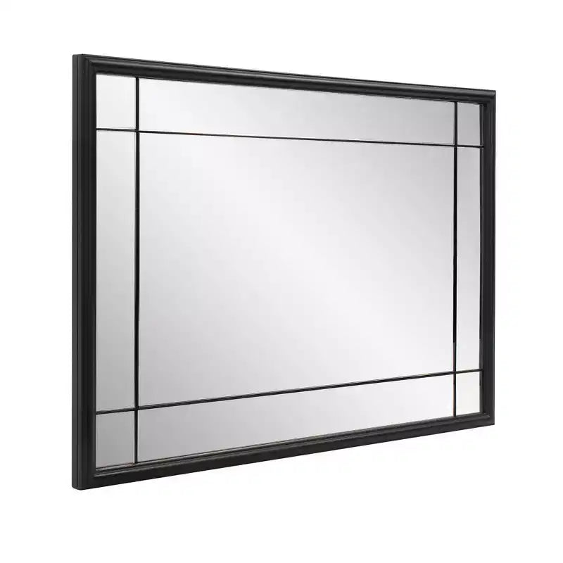 Miroir mural et de courtoisie Howard Elliott 36"x24" avec cadre multi-panneaux en métal antique français, noir