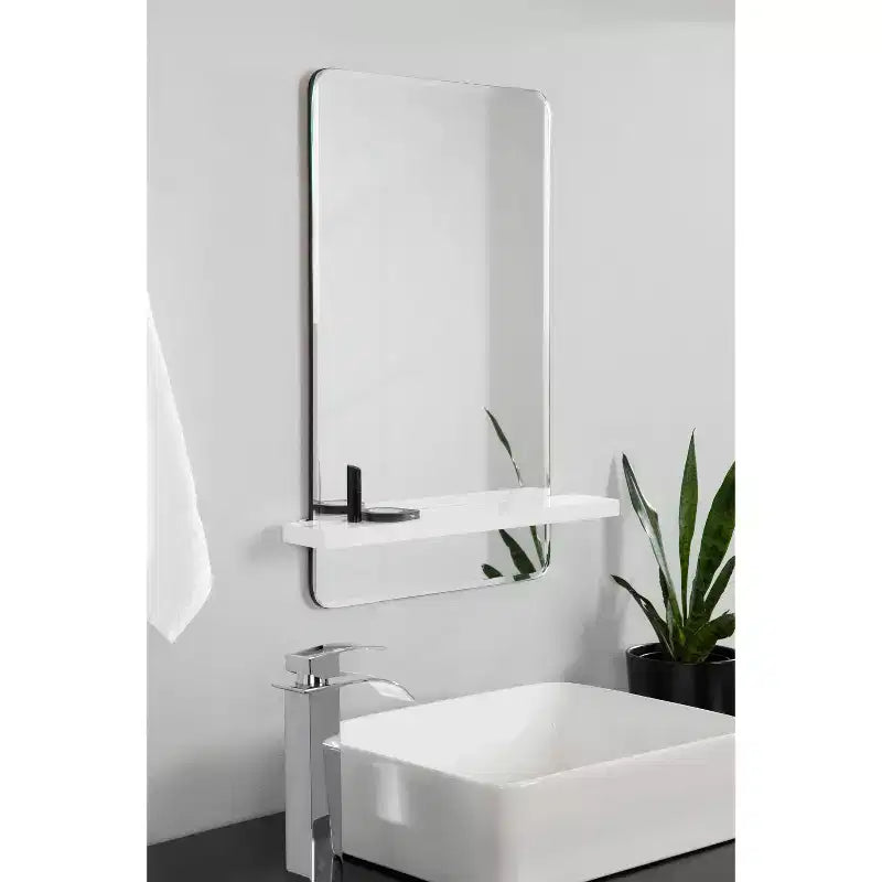 Miroir sans cadre Fosset de 22" x 30" avec étagère blanche - Kate & Laurel All Things Decor : Meuble-lavabo de salle de bain chic, fixation murale