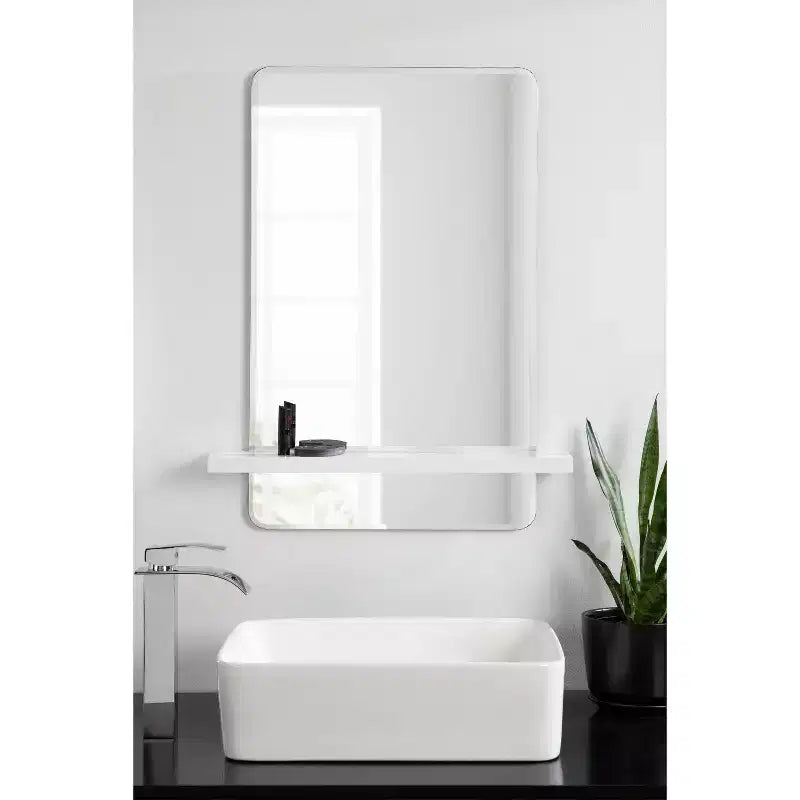 Miroir sans cadre Fosset de 22" x 30" avec étagère blanche - Kate & Laurel All Things Decor : Meuble-lavabo de salle de bain chic, fixation murale
