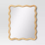 24"x 30" Scalloped Wall Mirror Natural Wood - Threshold™: Modern Style, Rectangle Shape, Wood Frame, Wall Mount
