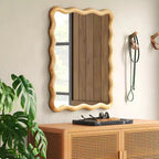 Miroir mural festonné en bois naturel 24"x 30" - Threshold™ : Style moderne, forme rectangulaire, cadre en bois, fixation murale