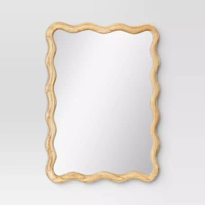 Miroir mural festonné en bois naturel 24"x 30" - Threshold™ : Style moderne, forme rectangulaire, cadre en bois, fixation murale