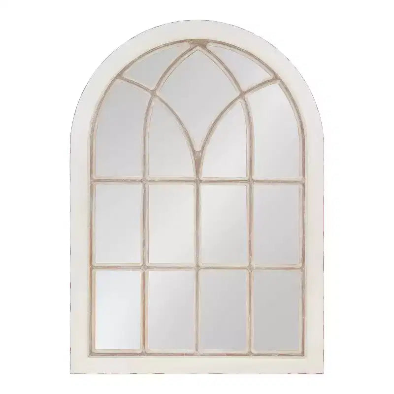 31" x 44" Nikoletta Arch Wall Mirror White - Kate & Laurel All Things Decor: Coastal Windowpane Design, Wood Frame