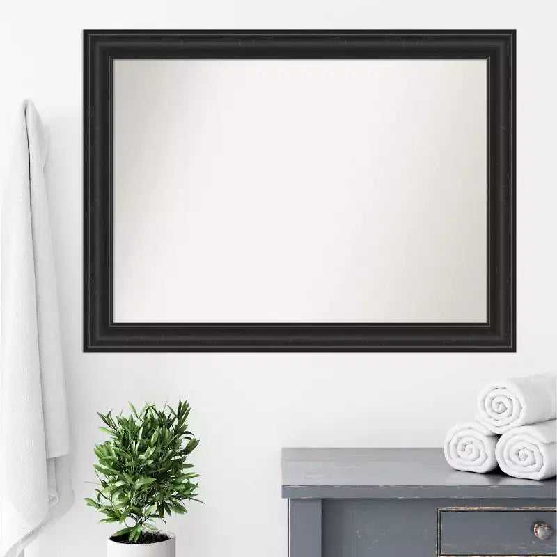 Miroir mural de salle de bain noir Shipwreck non biseauté 44" x 33" - Amanti Art : Rectangle moderne, fixation murale, quincaillerie incluse