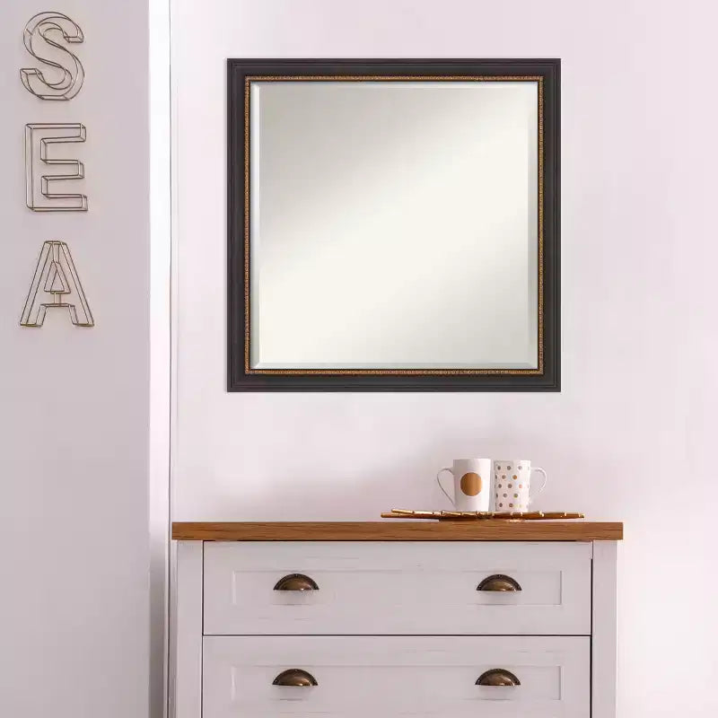 Miroir mural biseauté Ashton en bois noir 23" x 23" - Amanti Art : Carré moderne, Aucun assemblage requis