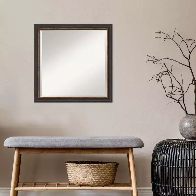 Miroir mural biseauté Ashton en bois noir 23" x 23" - Amanti Art : Carré moderne, Aucun assemblage requis