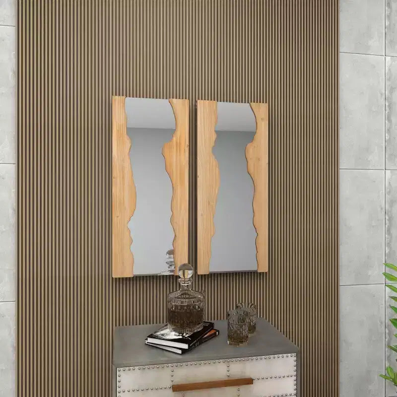 Lot de 2 miroirs muraux contemporains en bois marron – Olivia & May : rectangulaire fait main, bord brut, aucun assemblage requis