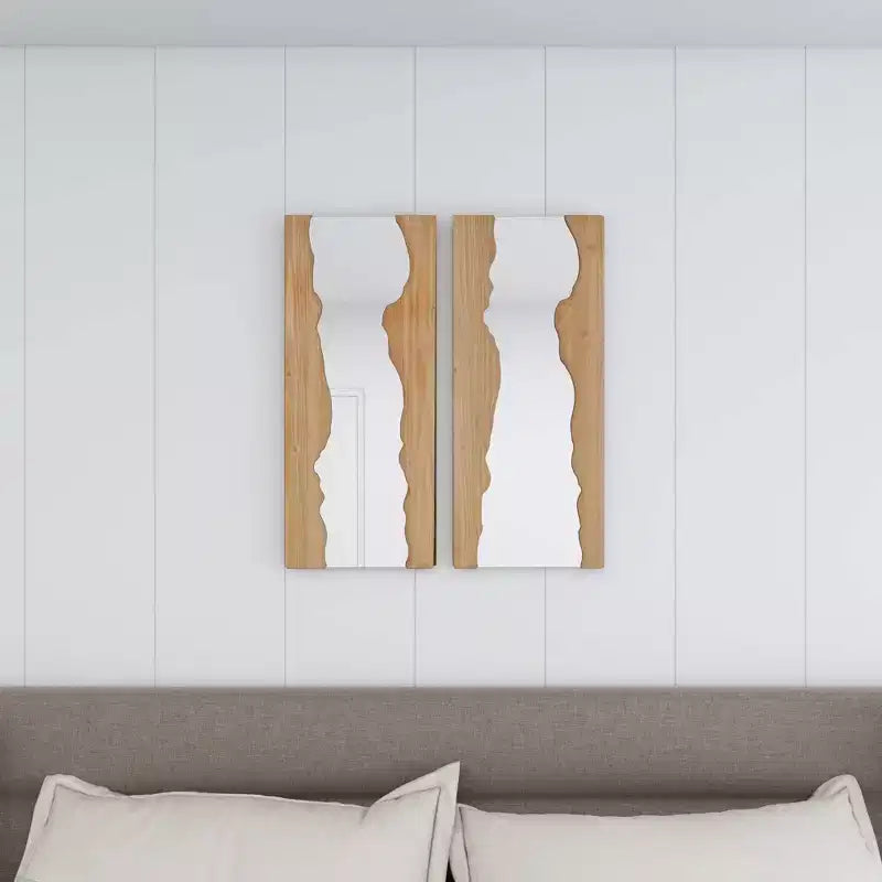 Lot de 2 miroirs muraux contemporains en bois marron – Olivia & May : rectangulaire fait main, bord brut, aucun assemblage requis