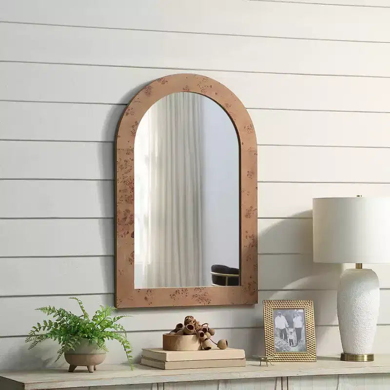 Holli Furniture Arched Wood Wall Mirror Driftwood Gray