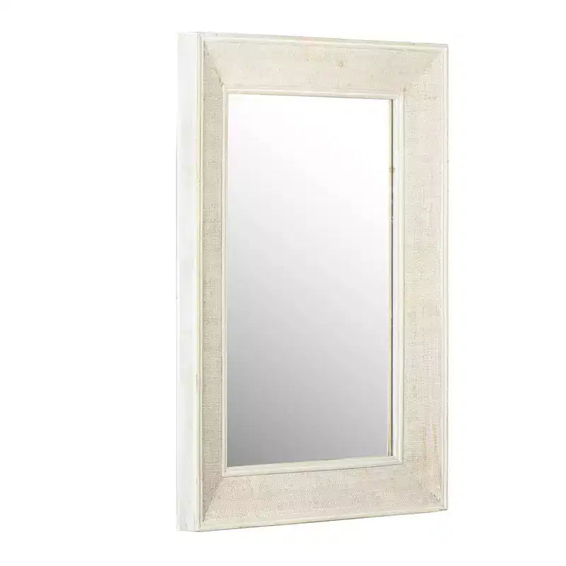 Miroir mural rectangulaire avec détails en rotin blanc - Storied Home : style côtier, sapin et verre, aucun assemblage requis