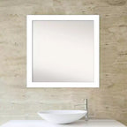 Miroir mural de salle de bain blanc sans biseau 30 po x 30 po - Amanti Art : carré moderne pour coiffeuse, quincaillerie de montage incluse