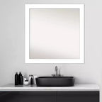 Miroir mural de salle de bain blanc sans biseau 30 po x 30 po - Amanti Art : carré moderne pour coiffeuse, quincaillerie de montage incluse