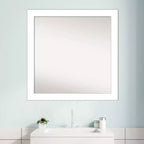 Miroir mural de salle de bain blanc sans biseau 30 po x 30 po - Amanti Art : carré moderne pour coiffeuse, quincaillerie de montage incluse