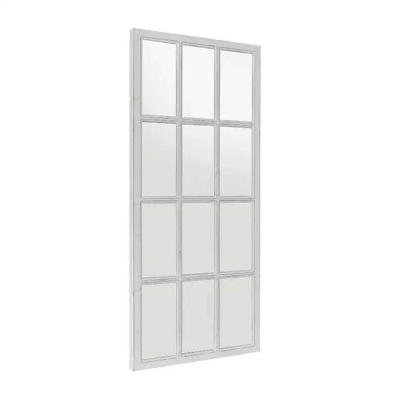 Miroir mural blanc inspiré d'une fenêtre en bois – Olivia & May : Décoration d'entrée de style ferme, rectangle 48 x 22 po