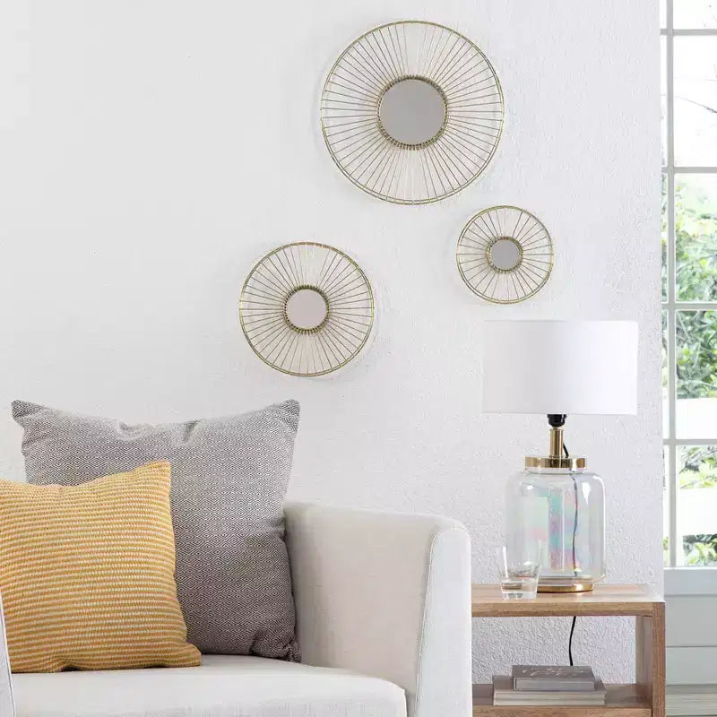 Brewster (Lot de 3) Miroirs Muraux Dorés Ariston : Design Moderne en Rayons de Soleil, Cadre en Métal, Aucun Assemblage Requis