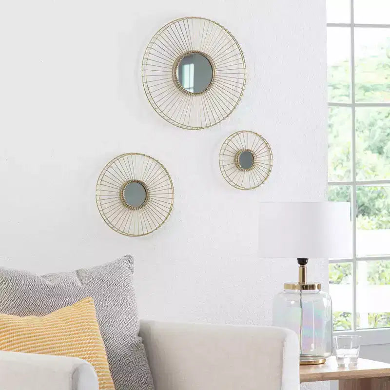 Brewster (Lot de 3) Miroirs Muraux Dorés Ariston : Design Moderne en Rayons de Soleil, Cadre en Métal, Aucun Assemblage Requis