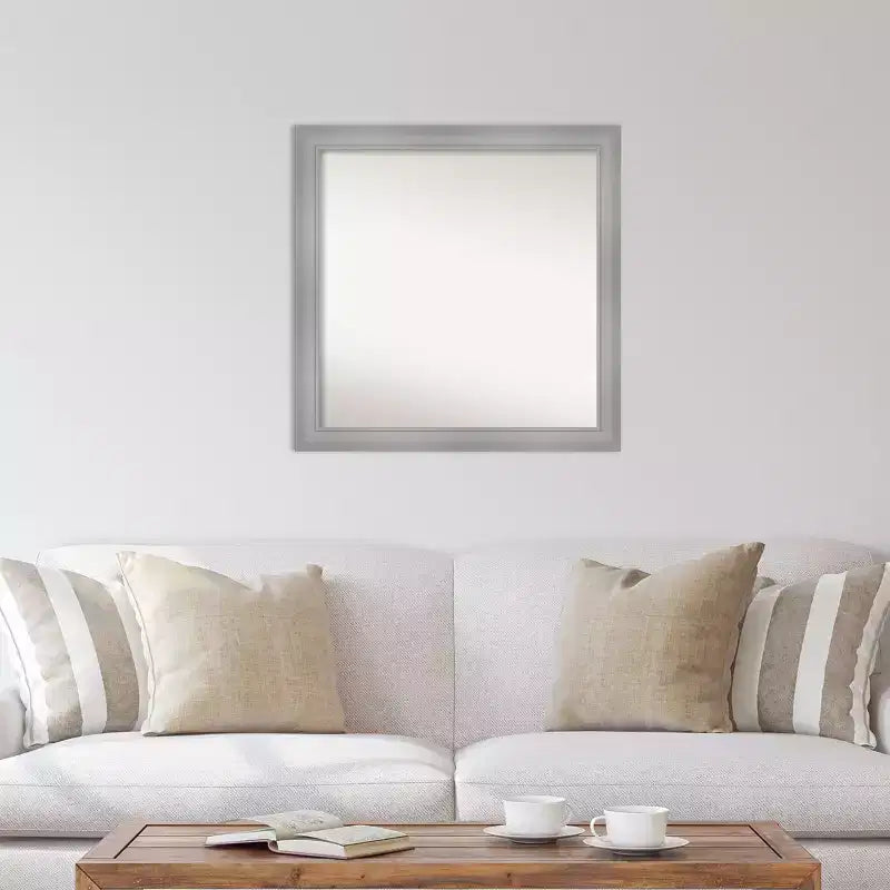 Miroir mural Flair en nickel poli non biseauté 30 po x 30 po - Amanti Art : Carré moderne, inclut le matériel de montage