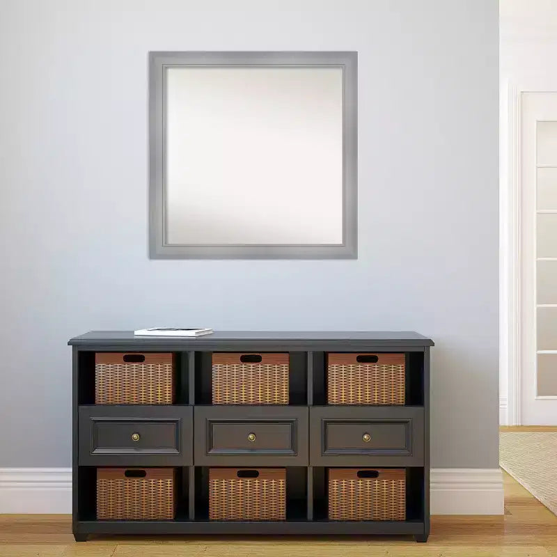 Miroir mural Flair en nickel poli non biseauté 30 po x 30 po - Amanti Art : Carré moderne, inclut le matériel de montage