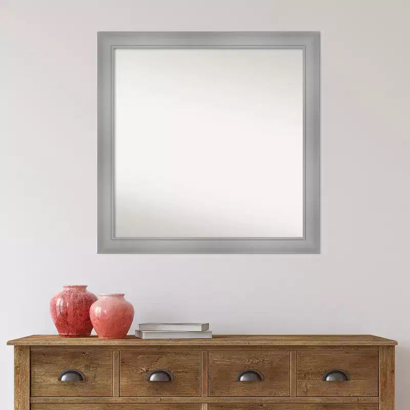 Miroir mural Flair en nickel poli non biseauté 30 po x 30 po - Amanti Art : Carré moderne, inclut le matériel de montage