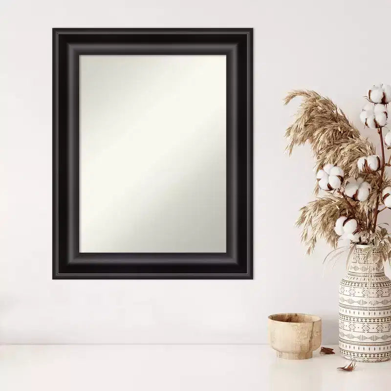 Miroir mural grand format noir 24 po x 30 po sans biseau - Amanti Art : Rectangle moderne, cadre en polystyrène