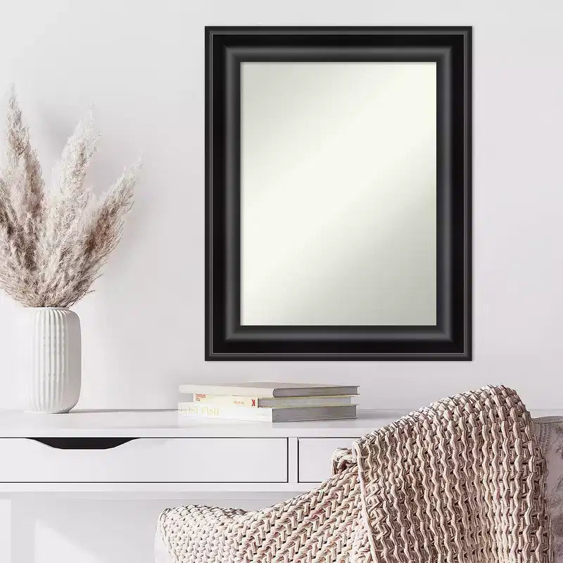 Miroir mural grand format noir 24 po x 30 po sans biseau - Amanti Art : Rectangle moderne, cadre en polystyrène