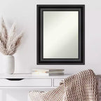 Miroir mural grand format noir 24 po x 30 po sans biseau - Amanti Art : Rectangle moderne, cadre en polystyrène