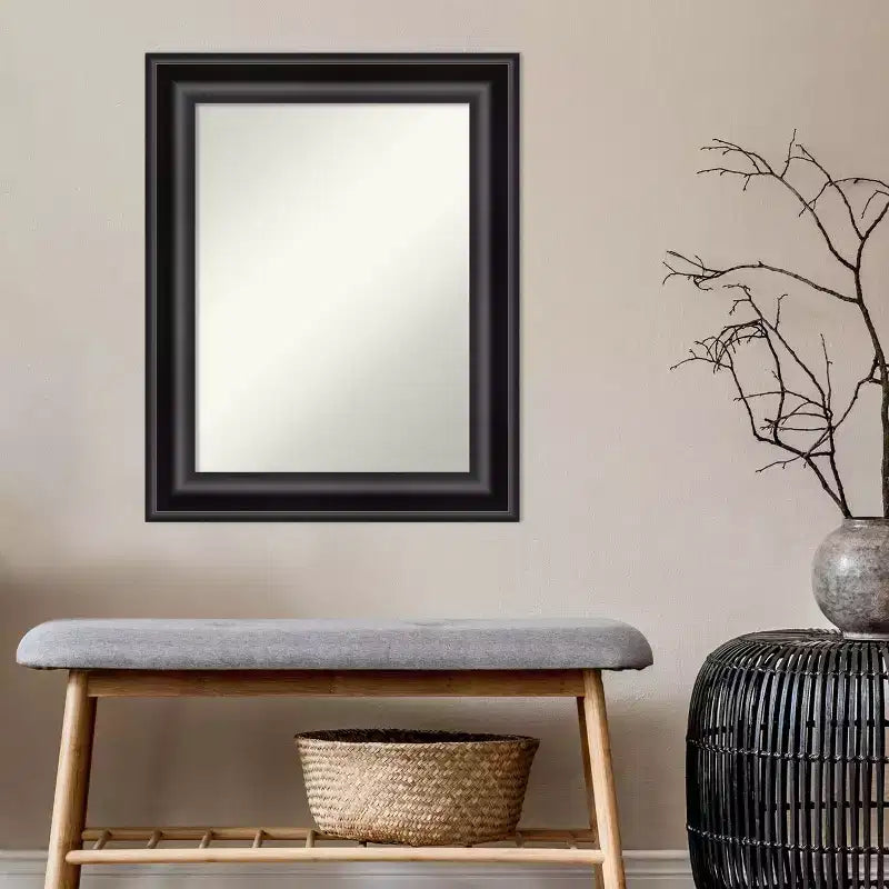 Miroir mural grand format noir 24 po x 30 po sans biseau - Amanti Art : Rectangle moderne, cadre en polystyrène