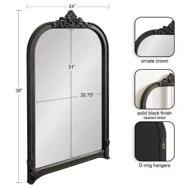 Kate & Laurel All Things Decor Miroir mural arqué Hubanks 24 po x 38 po Noir