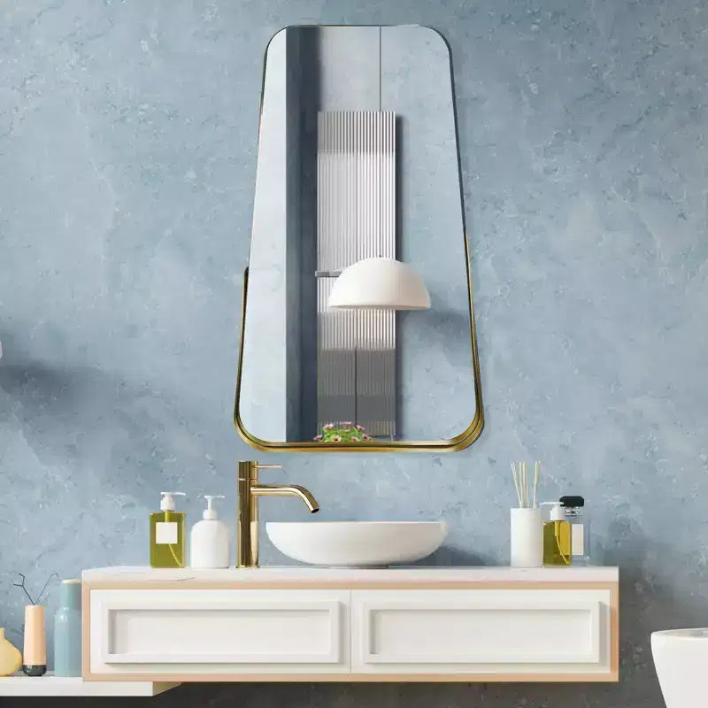 Miroir décoratif ovale 14" x 24" à bord relevé fin, cadre partiellement métallique, doré - Head West