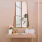 Miroir décoratif ovale 14" x 24" à bord relevé fin, cadre partiellement métallique, doré - Head West