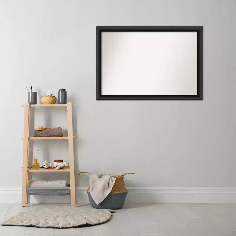 Miroir mural de salle de bain en bois Nero non biseauté de 40 po x 28 po noir - Amanti Art : Rectangulaire moderne, quincaillerie de montage incluse
