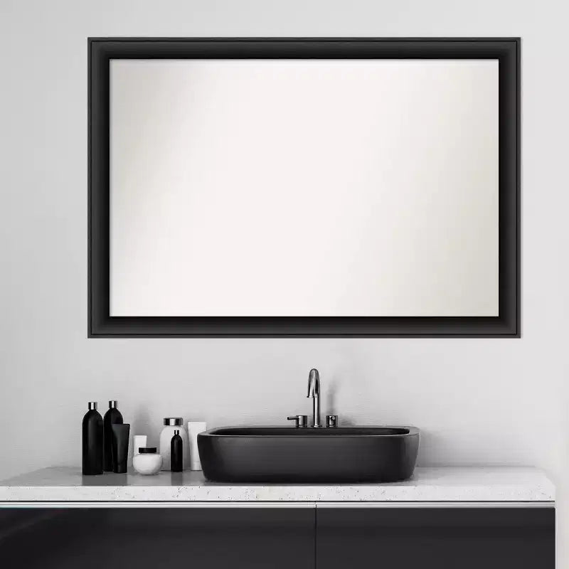 Miroir mural de salle de bain en bois Nero non biseauté de 40 po x 28 po noir - Amanti Art : Rectangulaire moderne, quincaillerie de montage incluse
