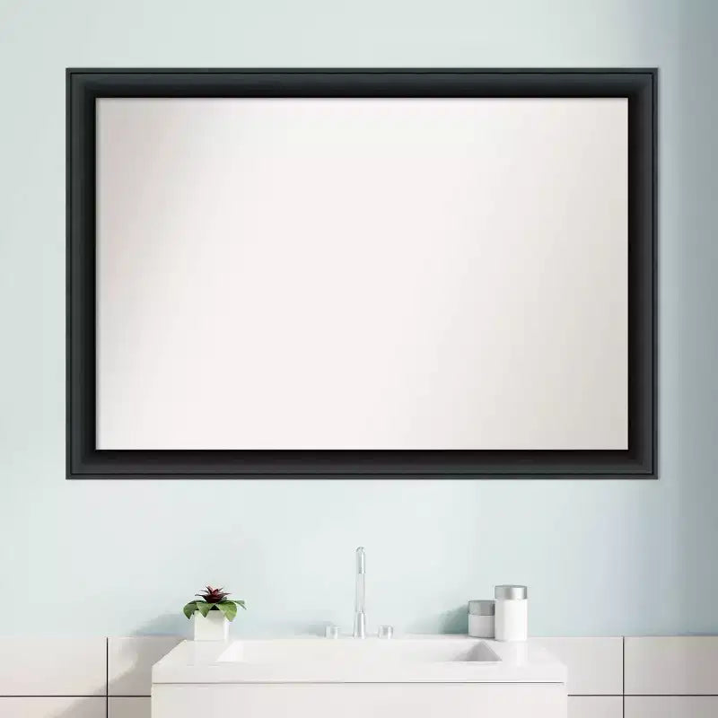 Miroir mural de salle de bain en bois Nero non biseauté de 40 po x 28 po noir - Amanti Art : Rectangulaire moderne, quincaillerie de montage incluse