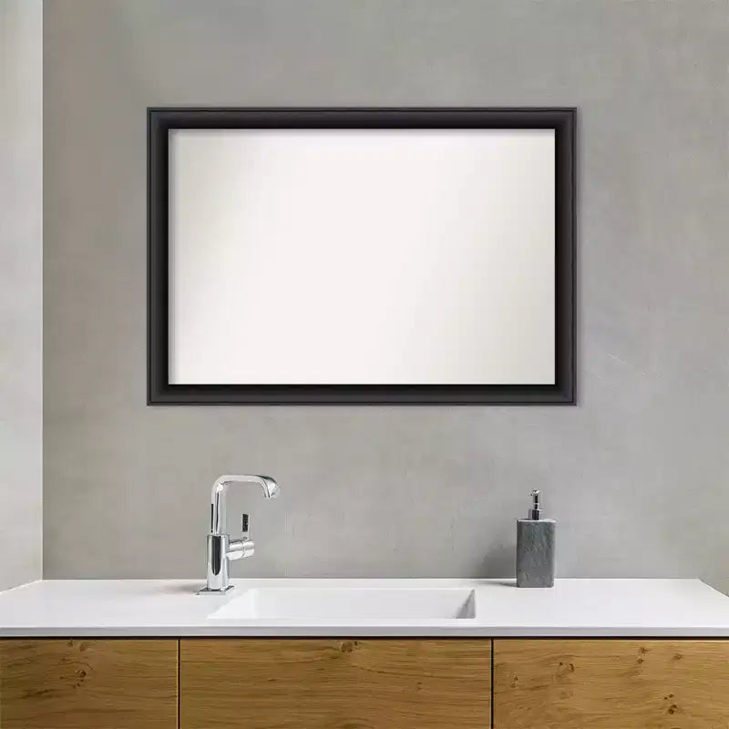 Miroir mural de salle de bain en bois Nero non biseauté de 40 po x 28 po noir - Amanti Art : Rectangulaire moderne, quincaillerie de montage incluse