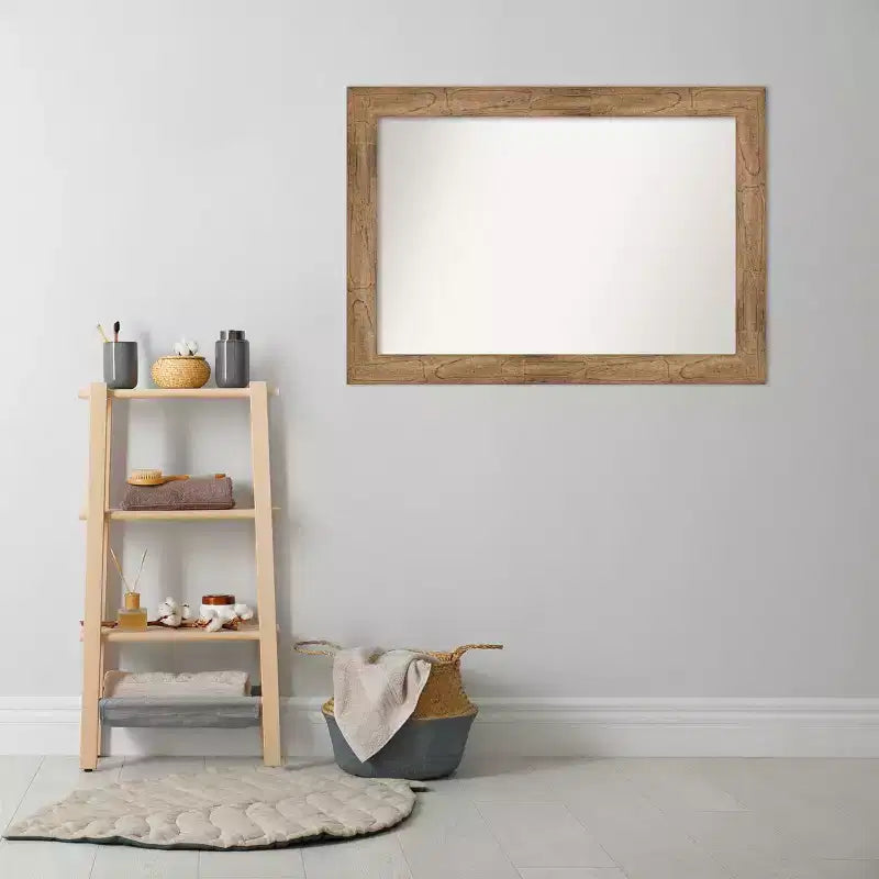 Miroir mural de salle de bain en bois de hibou non biseauté 42" x 30" marron - Amanti Art : Rectangle moderne, fixation murale