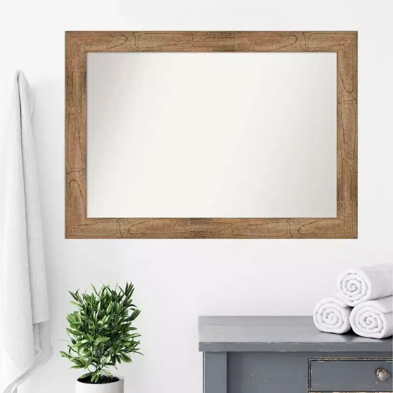Miroir mural de salle de bain en bois de hibou non biseauté 42" x 30" marron - Amanti Art : Rectangle moderne, fixation murale
