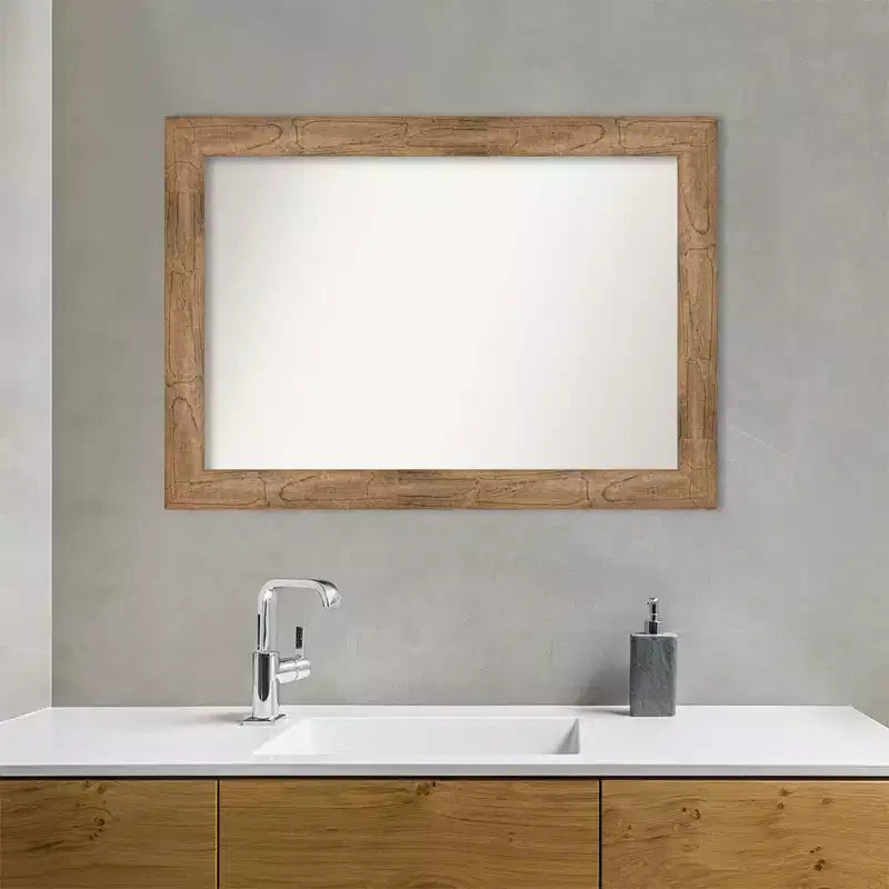 Miroir mural de salle de bain en bois de hibou non biseauté 42" x 30" marron - Amanti Art : Rectangle moderne, fixation murale