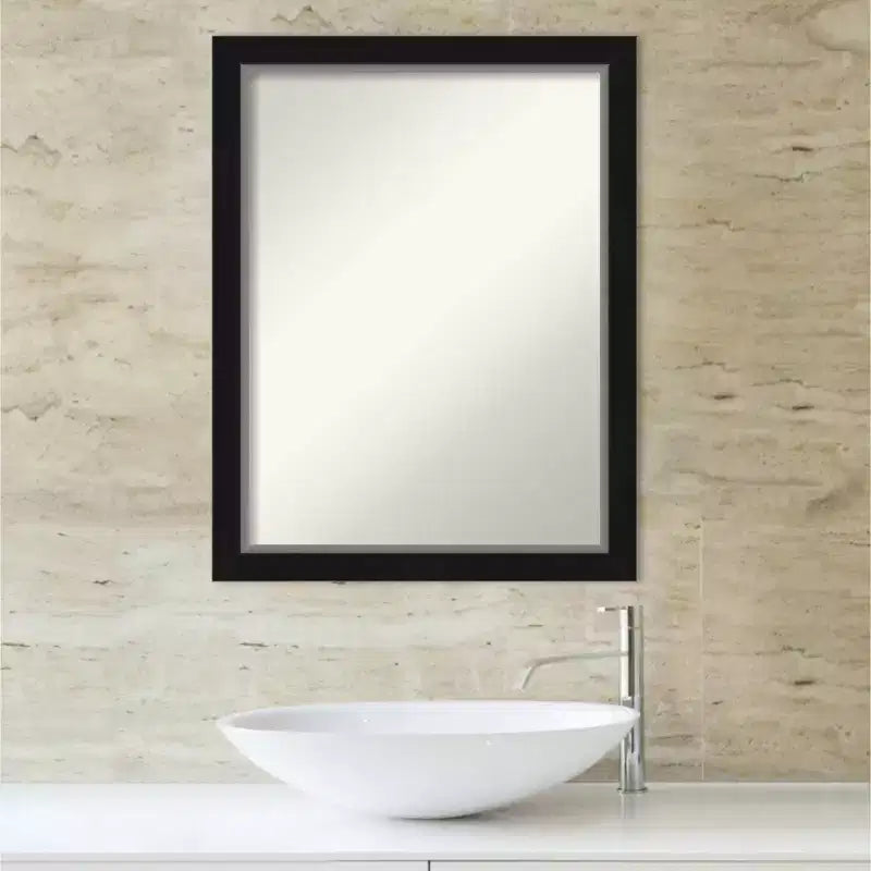 Miroir mural étroit de salle de bain en Eva sans biseau 21" x 27" Noir - Amanti Art : Rectangle moderne, cadre en polystyrène, à fixer au mur